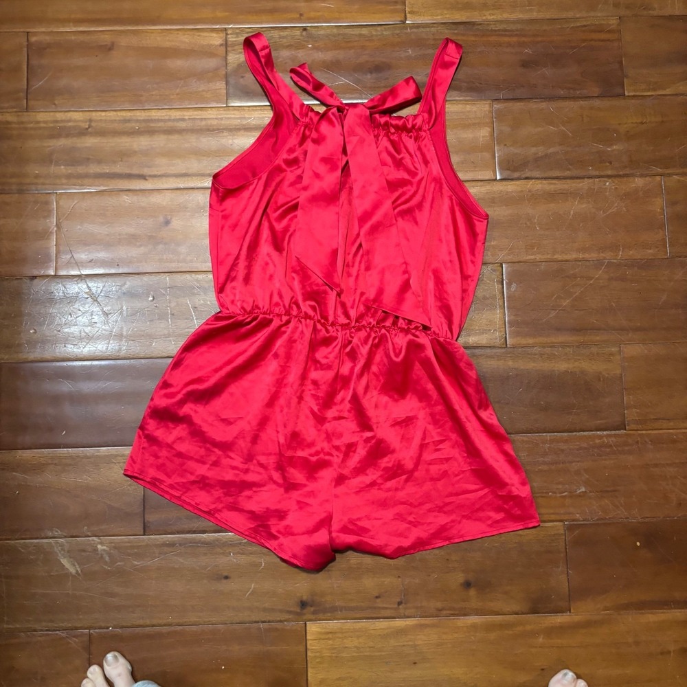 Victoria's Secret Red Satin Tie-Back Romper Sleepwear Y2K|Coquette| Medium - Picture 2 of 5